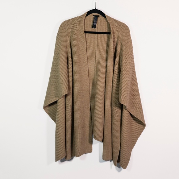 AllSaints Traveling Rib Ruana Knit Cardigan Wrap Shawl Wool Blend Cortina Beige - Picture 1 of 4